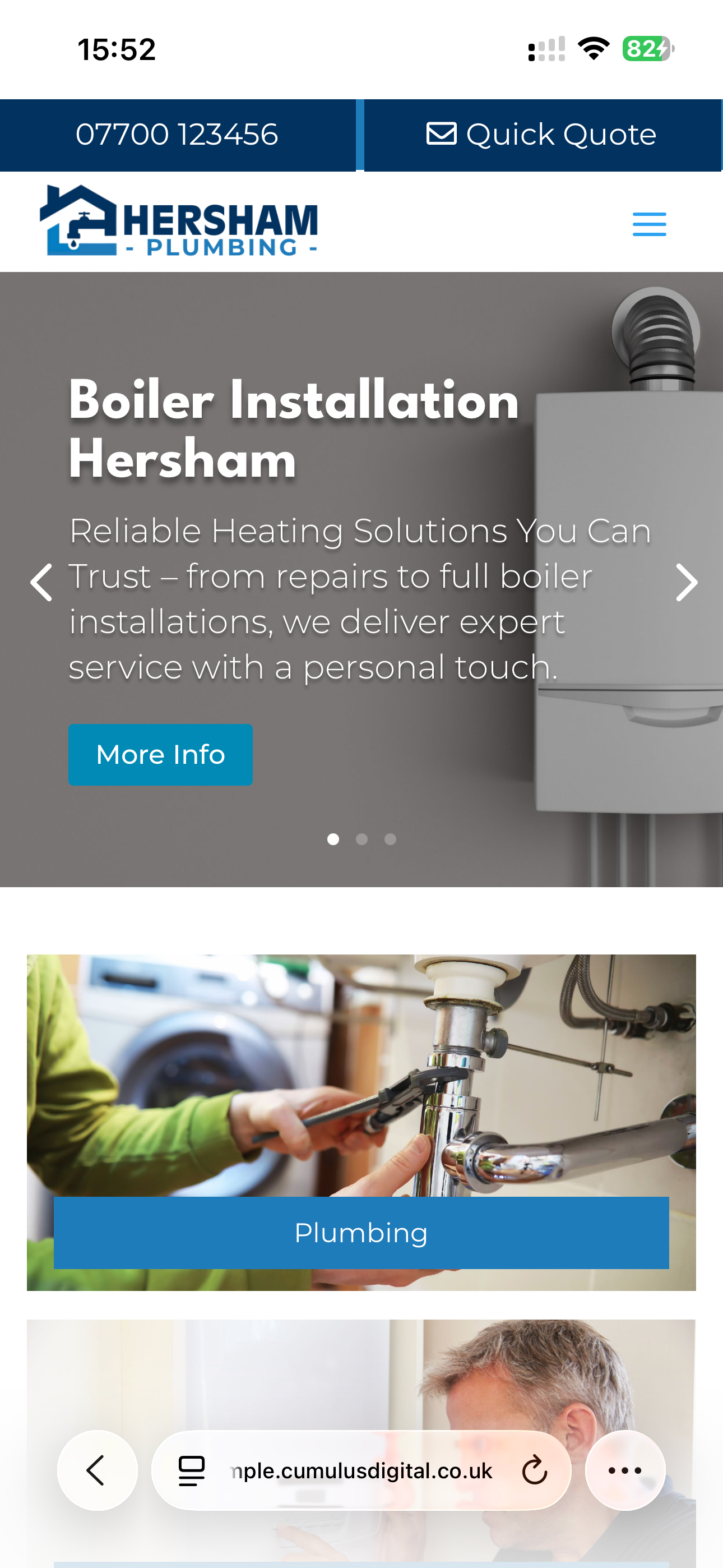 Hersham Plumbing website on mobile